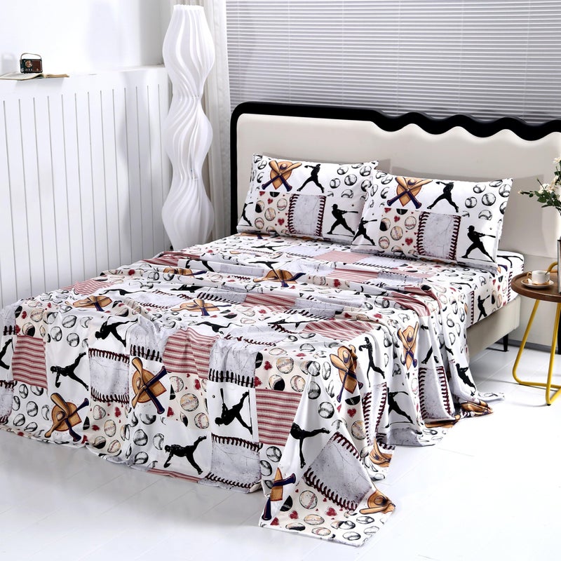 SDIII 4 Piece Baseball Sheets Twin Size Set Soft Microfiber Sports Twin Sheets Set Kids Sport Themed Bedding Sheet for Boys Girls Teens and Toddlers - Image 1